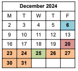 District School Academic Calendar for Chicopee High for December 2024
