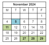 District School Academic Calendar for Chicopee High for November 2024