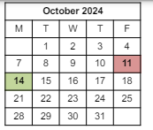 District School Academic Calendar for Chicopee High for October 2024