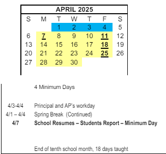 District School Academic Calendar for Anne And William Hedenkamp Elementary School for April 2025