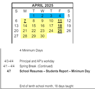 District School Academic Calendar for Kellogg (karl H.) Elementary for April 2025