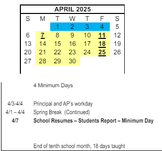 District School Academic Calendar for Salt Creek Elementary for April 2025