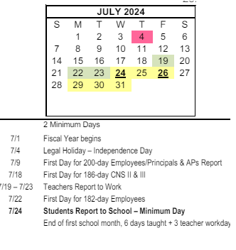 District School Academic Calendar for Heritage Elementary for July 2024