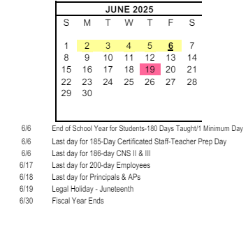 District School Academic Calendar for Kellogg (karl H.) Elementary for June 2025
