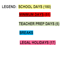 District School Academic Calendar Legend for Marshall (thurgood) Elementary