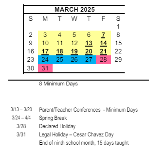 District School Academic Calendar for Tiffany (burton C.) Elementary for March 2025