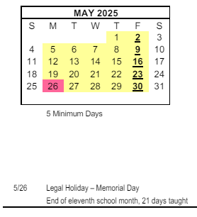 District School Academic Calendar for Tiffany (burton C.) Elementary for May 2025
