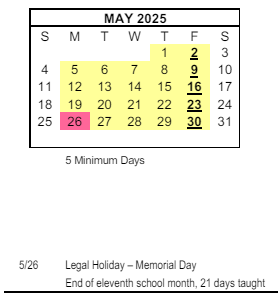 District School Academic Calendar for Kellogg (karl H.) Elementary for May 2025