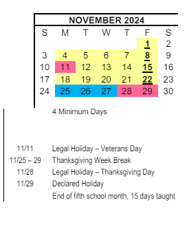 District School Academic Calendar for Allen (ella B.)/DALY (ann) Elementary for November 2024