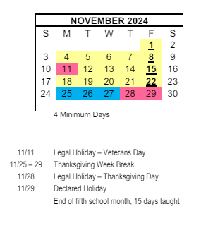 District School Academic Calendar for Kellogg (karl H.) Elementary for November 2024