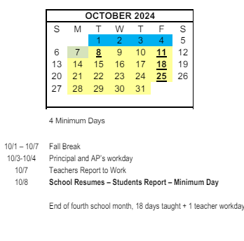 District School Academic Calendar for Chula Vista Hills Elementary for October 2024