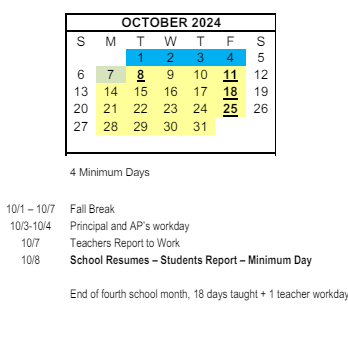 District School Academic Calendar for Kellogg (karl H.) Elementary for October 2024