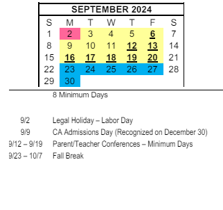 District School Academic Calendar for Sunnyside Elementary for September 2024