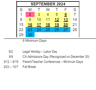 District School Academic Calendar for Salt Creek Elementary for September 2024