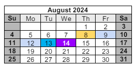 District School Academic Calendar for Parham Elementary School for August 2024