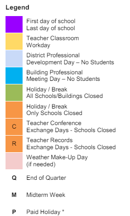 District School Academic Calendar Legend for Midway Elementary School