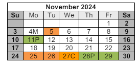 District School Academic Calendar for School For Creat & Perf Arts High School for November 2024