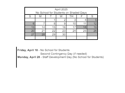 District School Academic Calendar for Will Beckley Elementary School for April 2025