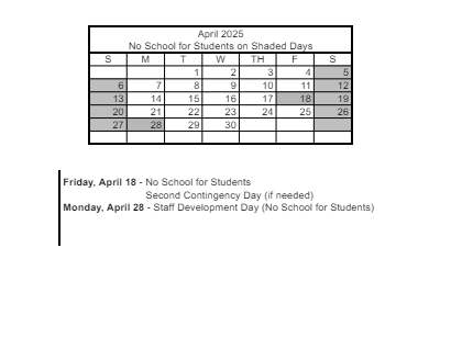 District School Academic Calendar for Twin Lakes Elementary School for April 2025