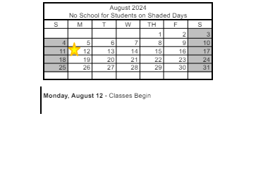 District School Academic Calendar for Edna F. Hinman Elementary School for August 2024