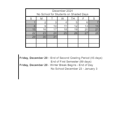 District School Academic Calendar for Oran K. Gragson Elementary School for December 2024