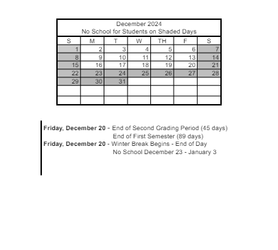 District School Academic Calendar for Edna F. Hinman Elementary School for December 2024