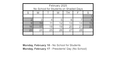 District School Academic Calendar for Bertha Ronzone Elementary School for February 2025