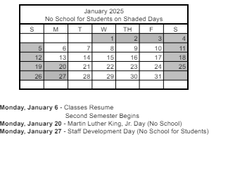 District School Academic Calendar for Cynthia W. Cunningham Elementary School for January 2025