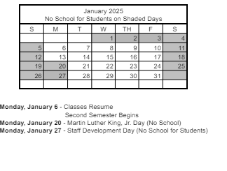 District School Academic Calendar for Edna F. Hinman Elementary School for January 2025