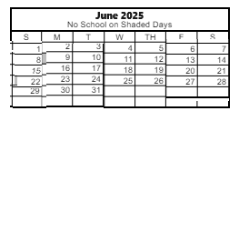 District School Academic Calendar for Tom Williams Elementary School for June 2025