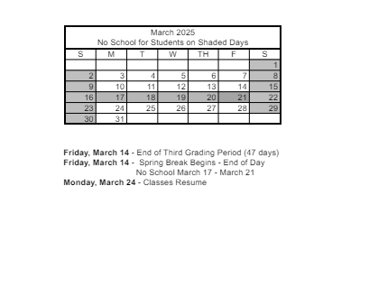 District School Academic Calendar for Wing & Lilly Fong Elementary School for March 2025