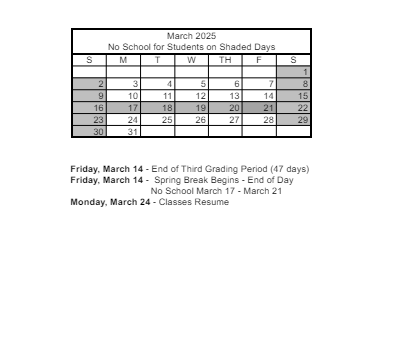 District School Academic Calendar for Howard A. Wasden Elementary School for March 2025