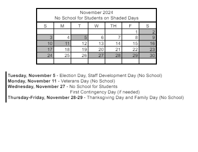 District School Academic Calendar for Twin Lakes Elementary School for November 2024
