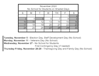 District School Academic Calendar for Robert Lunt Elementary School for November 2024