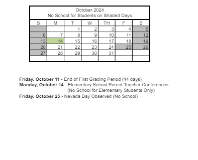 District School Academic Calendar for Gene Ward Elementary School for October 2024