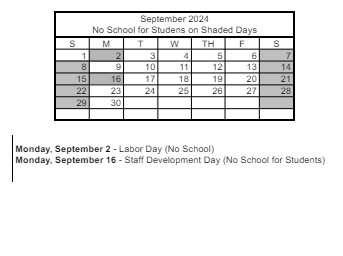 District School Academic Calendar for Edith Garehime Elementary School for September 2024