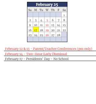 District School Academic Calendar for Clark Elementary School for February 2025