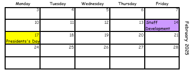 District School Academic Calendar for West Clayton Elementary School for February 2025