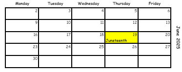 District School Academic Calendar for Oliver Elementary School for June 2025