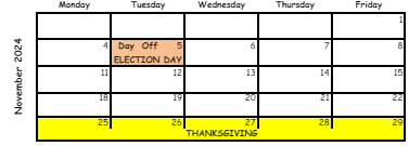 District School Academic Calendar for North Clayton Middle School for November 2024