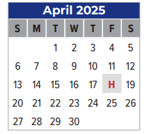District School Academic Calendar for G H Whitcomb Elementary for April 2025