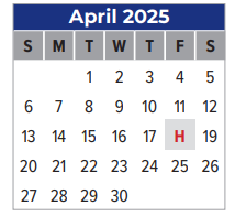 District School Academic Calendar for I W And Eleanor Hyde Elementary for April 2025