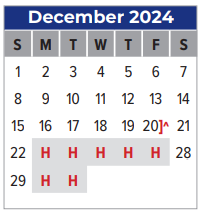 District School Academic Calendar for G H Whitcomb Elementary for December 2024