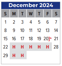 District School Academic Calendar for I W And Eleanor Hyde Elementary for December 2024