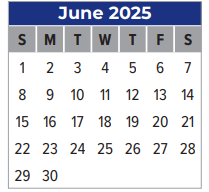 District School Academic Calendar for I W And Eleanor Hyde Elementary for June 2025