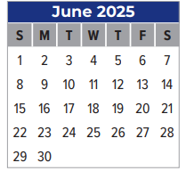 District School Academic Calendar for Walter Hall Elementary for June 2025