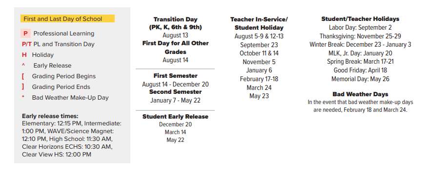 District School Academic Calendar Key for Armand Bayou Elementary