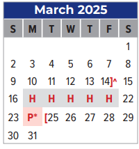 District School Academic Calendar for Walter Hall Elementary for March 2025