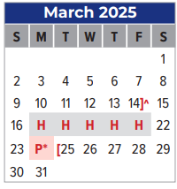 District School Academic Calendar for I W And Eleanor Hyde Elementary for March 2025
