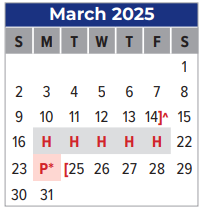 District School Academic Calendar for P H Greene Elementary for March 2025